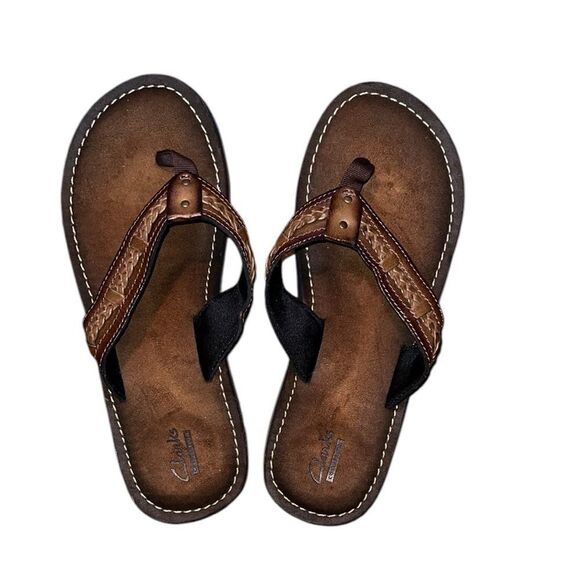 Clarks Brown Leather Sandals Size 9 - Picture 1 of 6